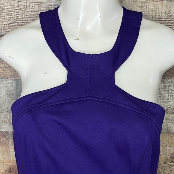 Trina Turk Halter Neck Sleeveless Sheath Dress Cut Out Back Purple Size 6 8 - Picture 2 of 7